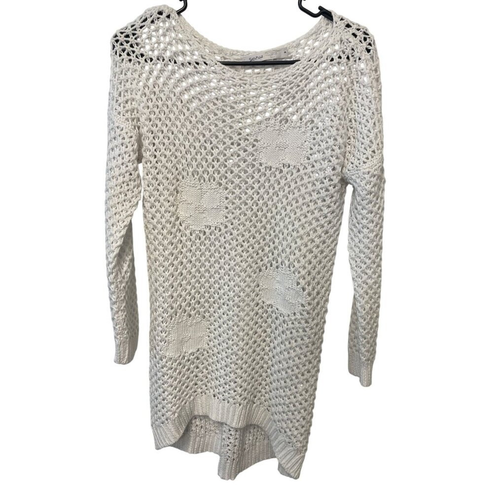 Skovhuus Womens White Knit Sweater S‎ Beach Vacation Boho